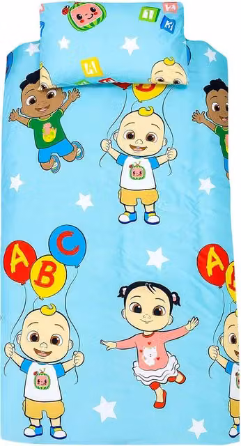 Cocomelon Reversible Stars Duvet Cover and Pillowcase Set in Blue, White and Turquoise, W/D/H: 140 x 200 cm and 90 x 190 cm