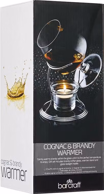 BarCraft Brandy and Cognac Warmer Gift Set in Silver and Transparent Glass – 8