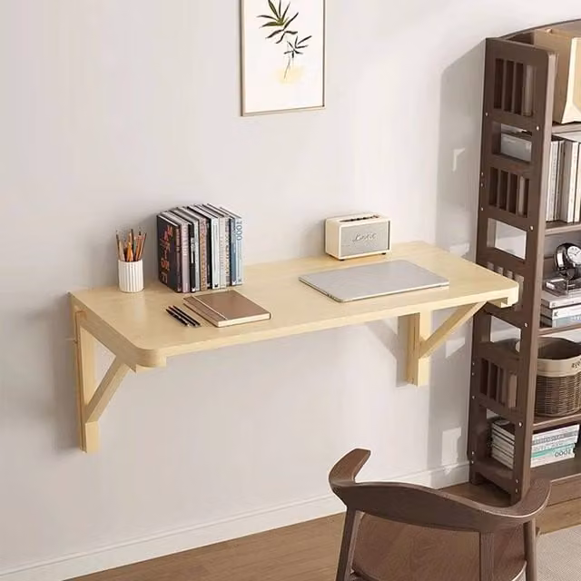 KORVIXA Wall-Mounted Folding Writing Desk for Home Office in Beige or Brown, W/D/H: 100 x 100 x 80 cm