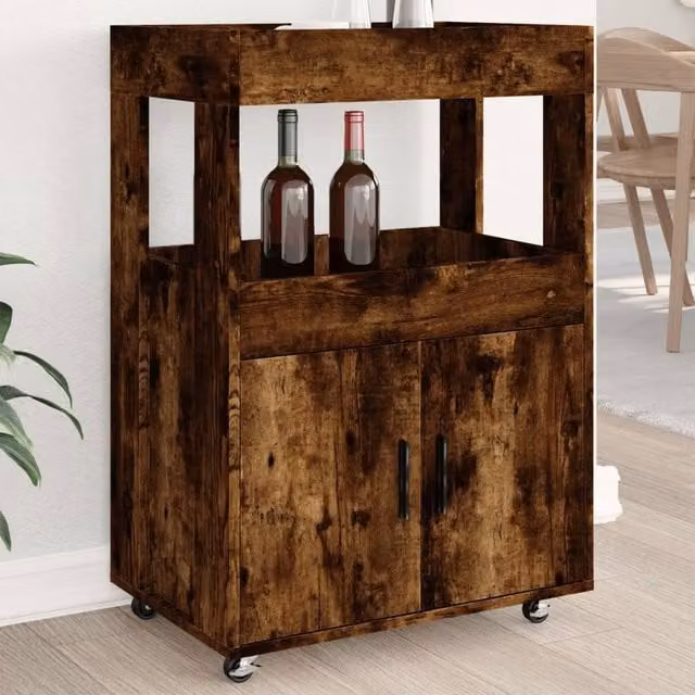 Berkfield Smoked Oak Bar Cart in Brown, W/D/H: 60 x 39.5 x 89 cm – 1