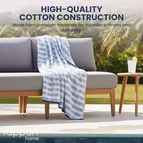 Rapport Home Santa Cruz Striped Bath Sheets 2 Pack, Blue and White, 100% Cotton, 500GSM, W: 90 cm, H: 140 cm – 3