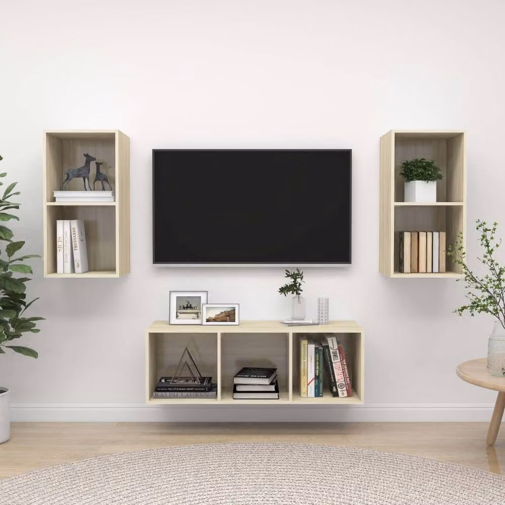 Berkfield Home Practical 3 Piece TV Cabinet Set in Sonoma Oak and Beige – 2