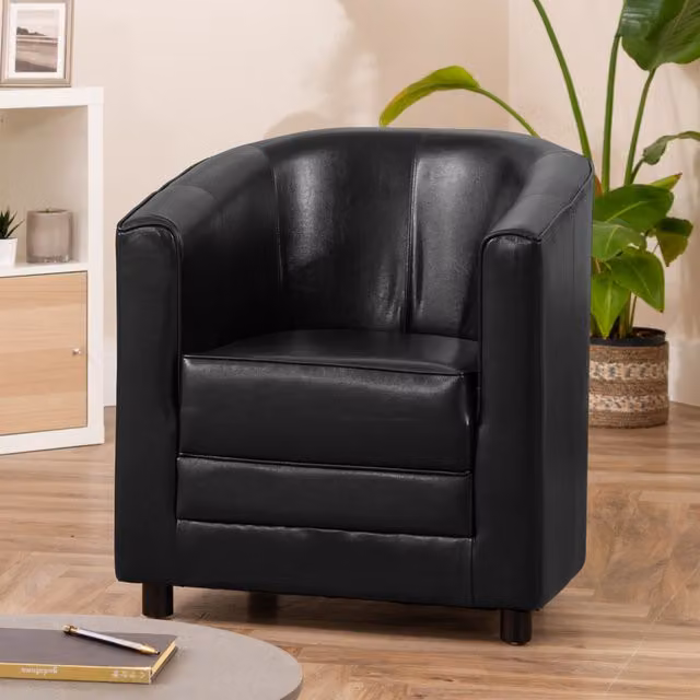 Artemis Home Aspen Black Synthetic Leather Tub Chair with Solid Wood Frame – 1