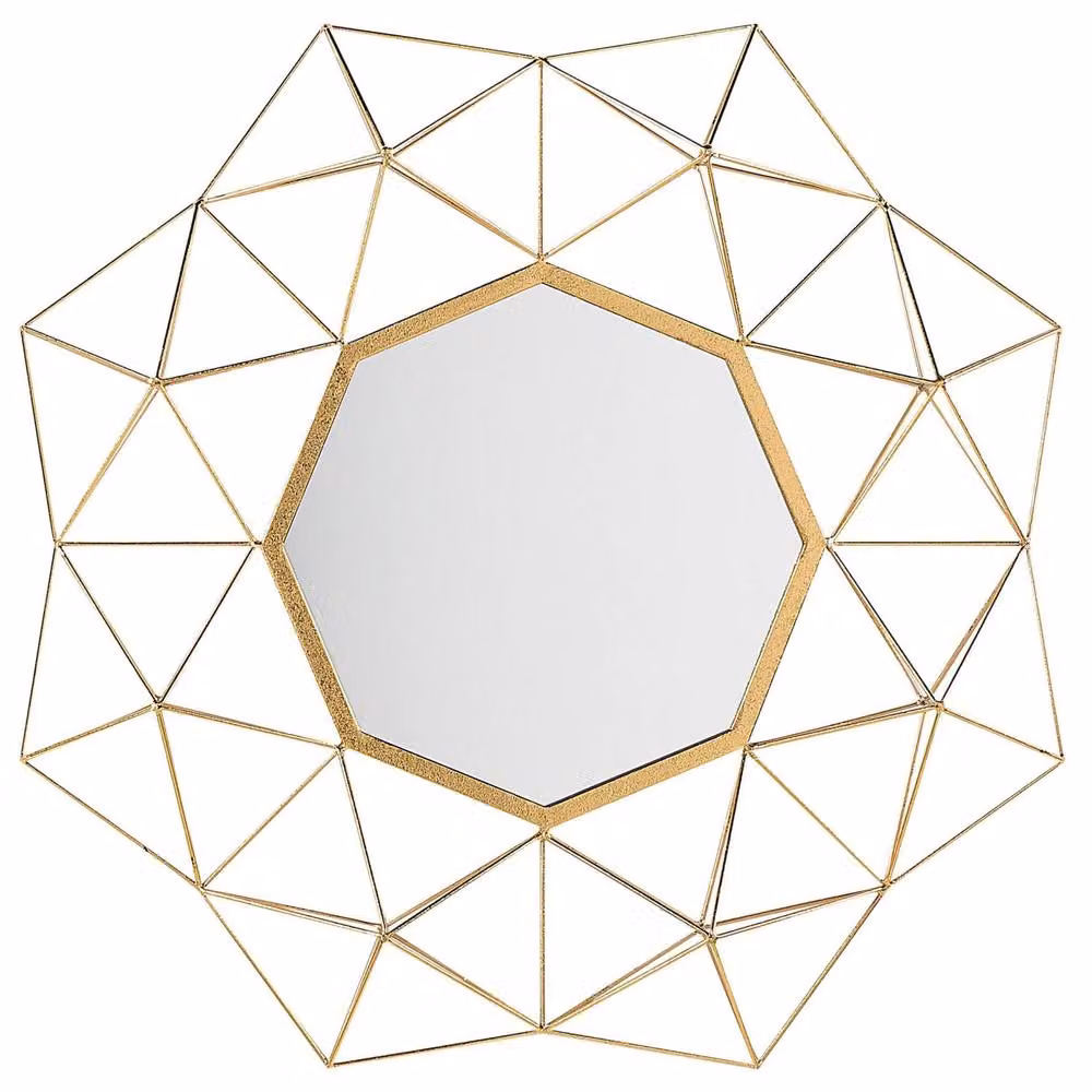 Wyld and Coco Sun Star Gold Wall Mirror, Geometric Art Deco Metal and Glass Design, W: 69 cm, H: 80 cm – 2