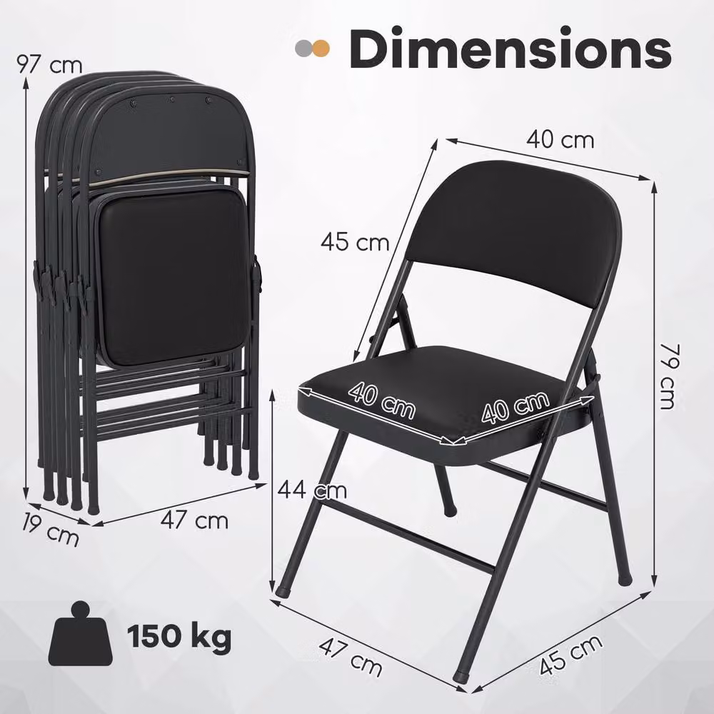 Gymax 4 Pack of Black Padded Folding Chairs with Metal Frame – 2