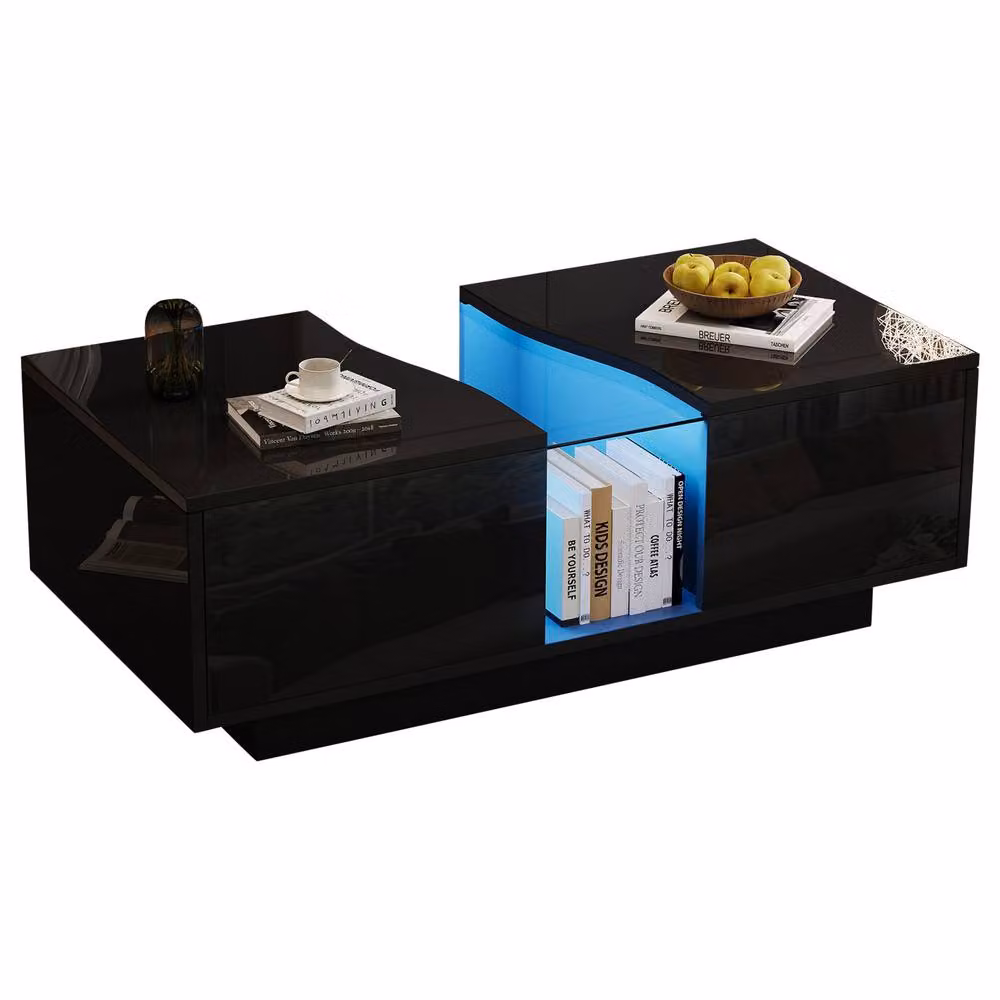 BTM High Gloss LED Coffee Table with Drawers in Black, W/D/H: 120 x 50 x 40 cm – 9
