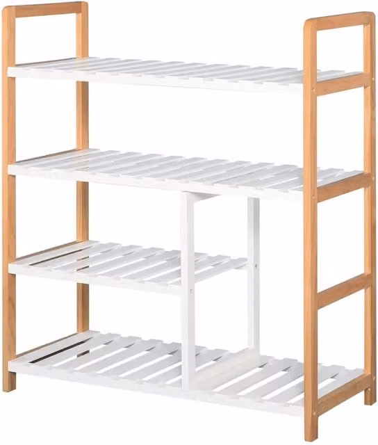 Furnold Corner 4 Tier Shoe Rack Organiser in Brown and White, W/D/H: 26.0 x 26.0 x 78.0 cm