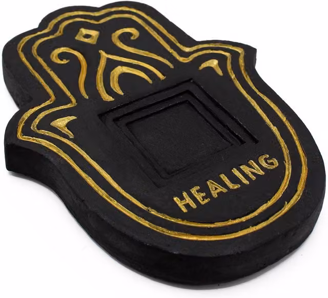 KDMD Healing Incense Plate in Black and Gold Lava-Stone Effect, W/D/H: 23.0 x 17.0 x 3.0 cm – 3