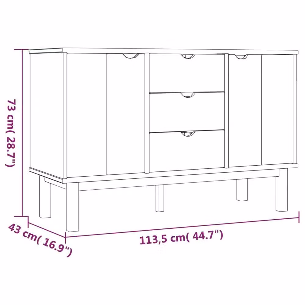 Berkfield Home OTTA Sideboard in Brown Solid Pine Wood, W/D/H: 113.5 x 43 x 73 cm – 4