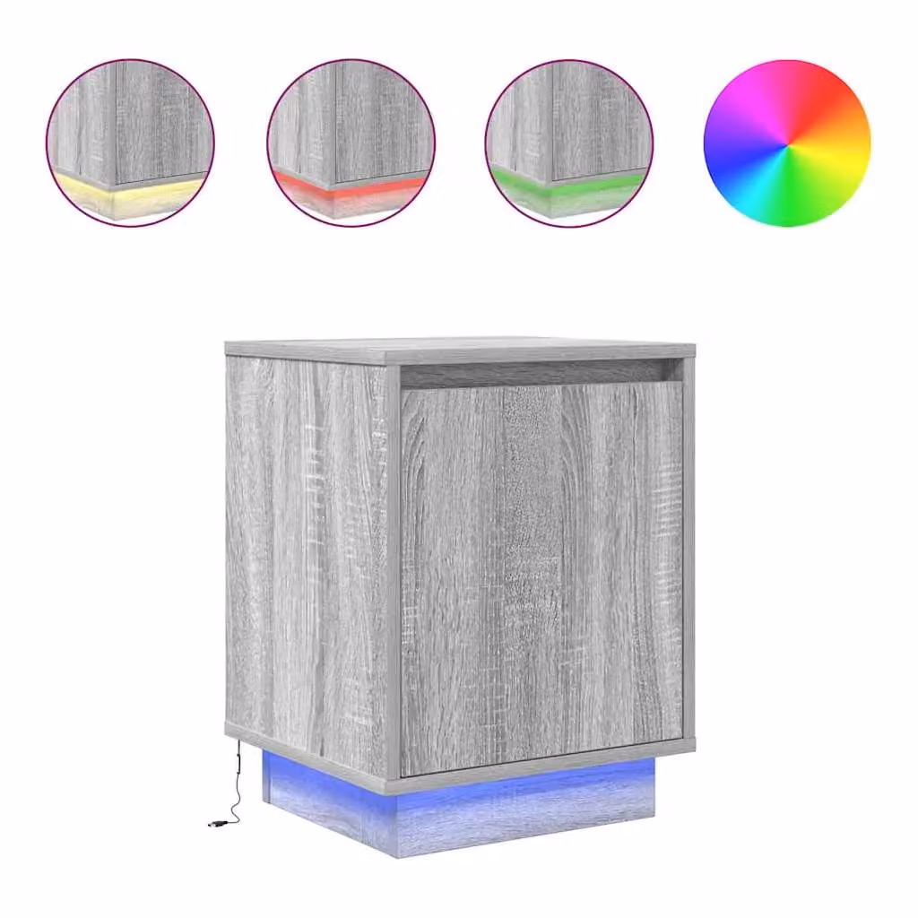 Berkfield Home Bedside Cabinets with Integrated LED Lights, 2 Pieces, Grey Sonoma, W/D/H: 38 x 34 x 50 cm – 2