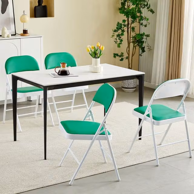 MCC Direct Set of 4 Green Folding Dining Chairs with Metal Frame and Padded Synthetic Leather Seats