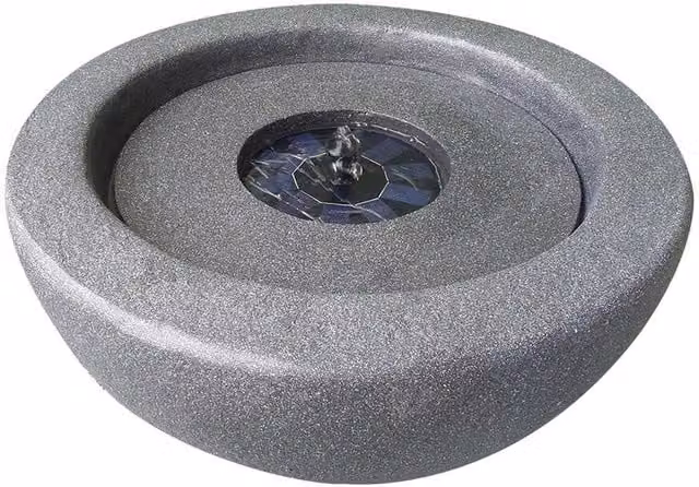 All Pond Solutions Round Stone Solar Tabletop Water Feature Fountain in Grey