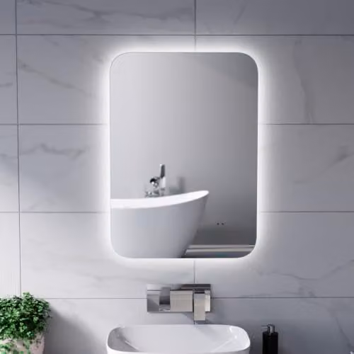 Nes Home Silver Motion Sensor LED Bathroom Mirror with Shaver Socket and Demister, W: 50 cm, H: 70 cm
