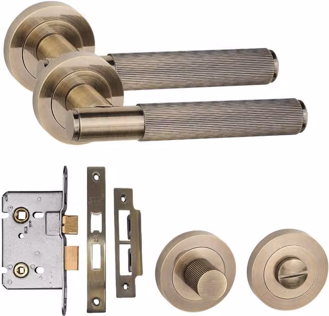 Golden Grace Brass Bathroom Door Handle Set in Gold and Bronze
