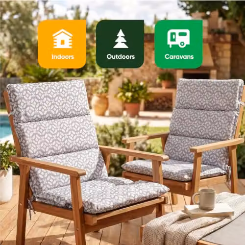 Gardenwize Pack of 2 Geo Full Length Outdoor Seat Cushions in Grey and Multicolour – 8