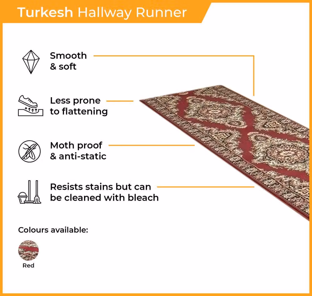 runrug Oriental Hallway Runner Rug, Red, W: 60 cm, L: 150 cm – 4