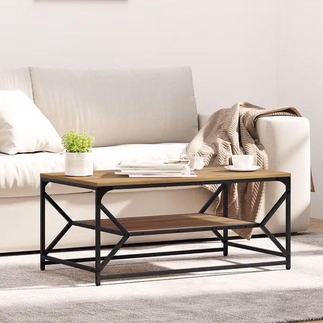 Berkfield Home Artisan Oak Coffee Table with Shelf in Brown, W: 90 cm, D: 50 cm, H: 40 cm – 1