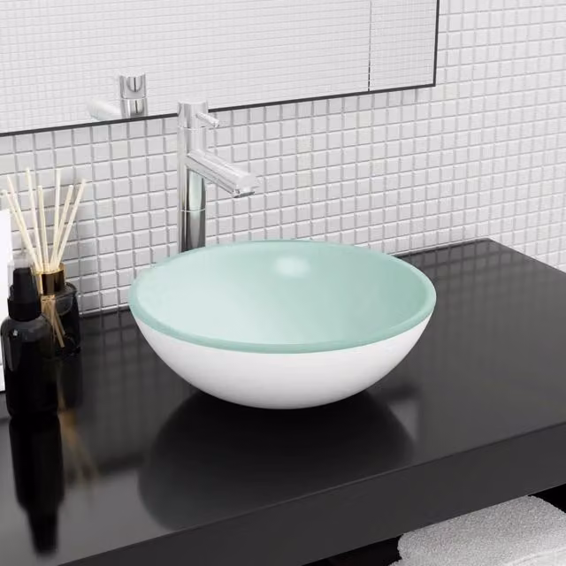 Berkfield Home White Tempered Glass Basin W: 35 cm, H: 12 cm, D: 12 cm