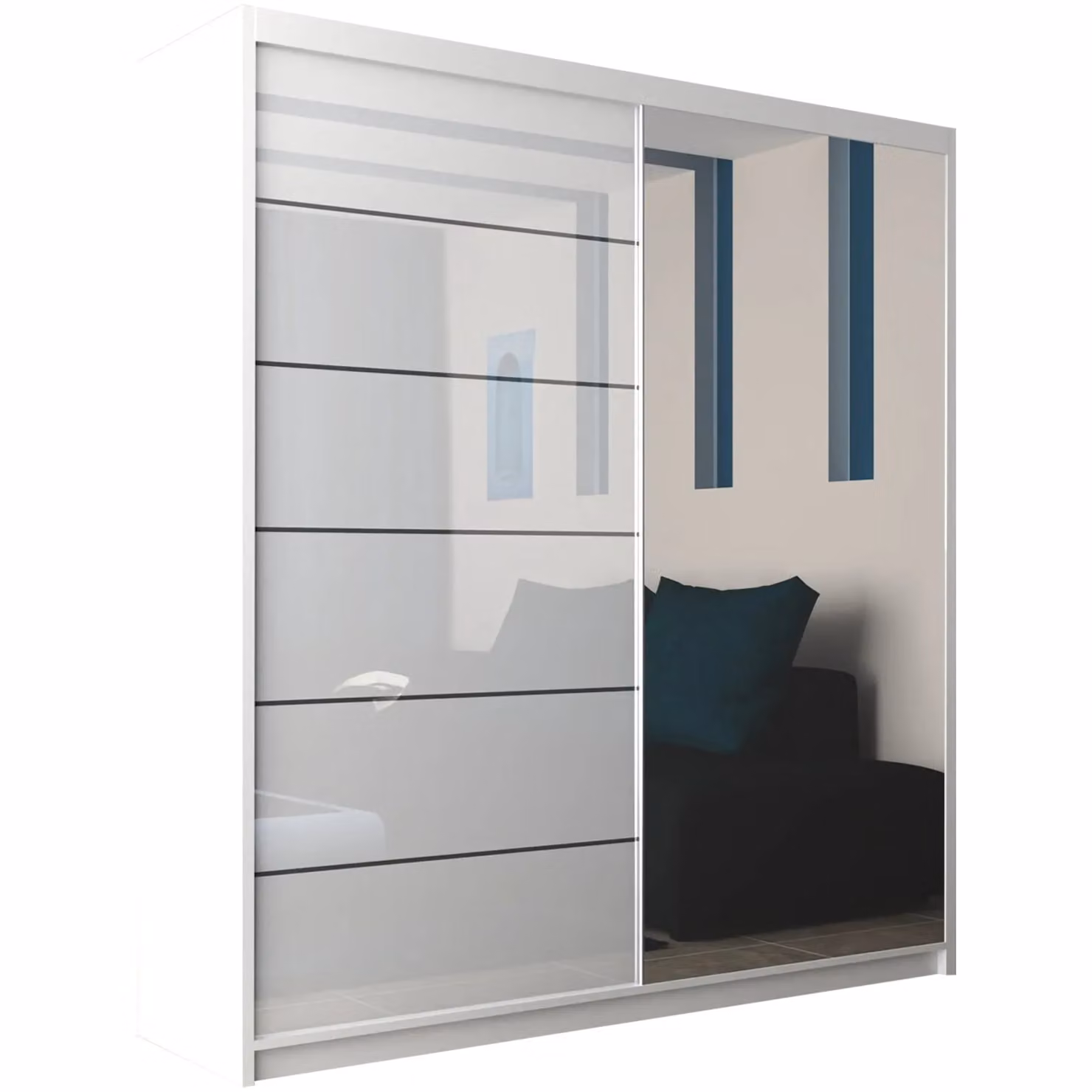 Sliding Wardrobes 4U High Gloss Double Sliding Wardrobe with LED Light, White, W: 200 cm, H: 217 cm, D: 62 cm – 2