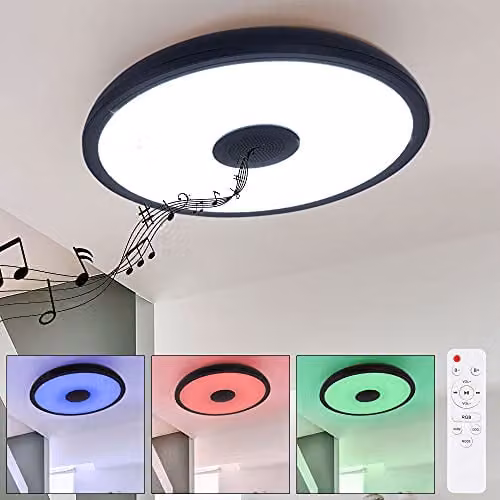 Globo Lighting Modern LED Ring Ceiling Light in Black with RGB Colour Changing, Bluetooth Speaker and Remote Control – 2