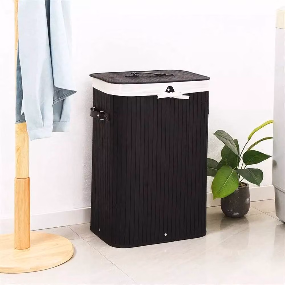 SPETLEK 72L Bamboo Laundry Basket with Lid and Handles, Black, Collapsible – 2