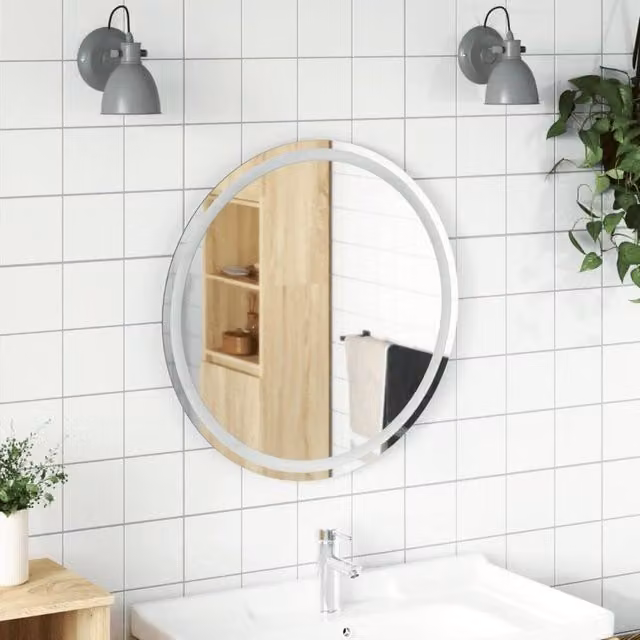 Berkfield Home Round LED Bathroom Mirror in Clear, Diameter: 70 cm