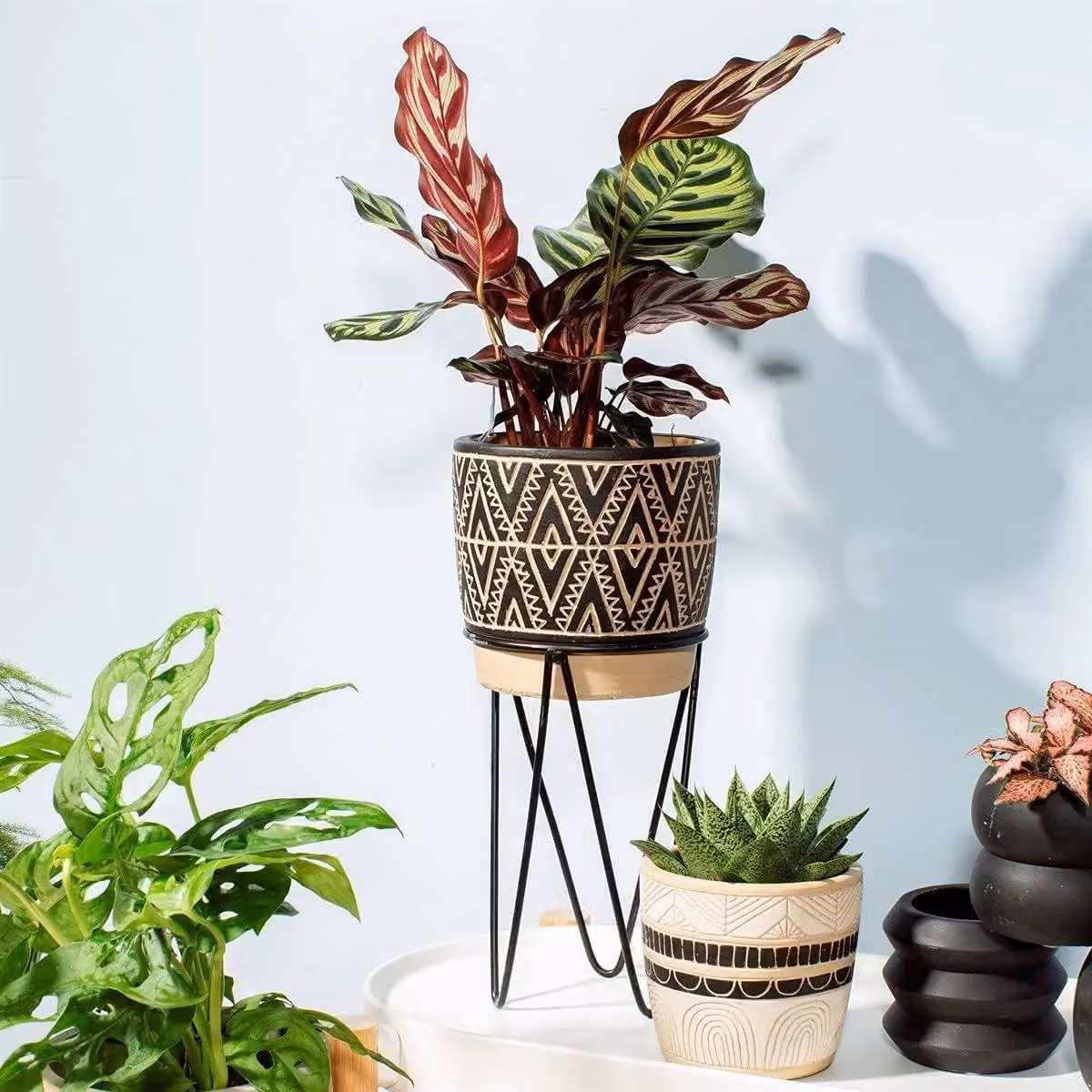 Sass & Belle Nomad Geometric Concrete Tabletop Planter with Metal Wire Stand in Black, W/D/H: 14 x 14 x 30 cm – 3