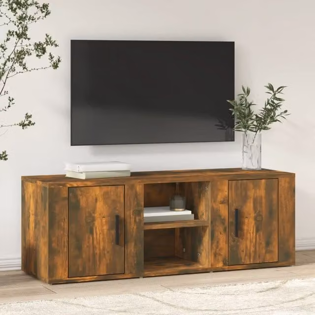 Berkfield Home TV Cabinet in Smoked Oak Brown, W/D/H: 100 x 31.5 x 35 cm – 1