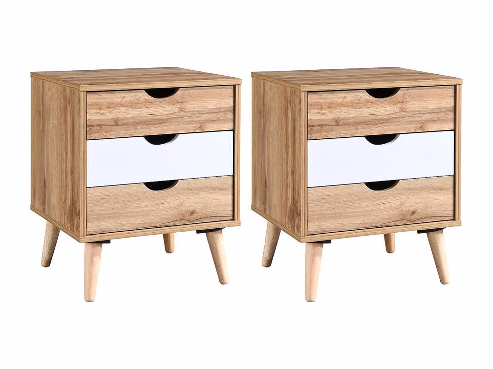 Vente-unique LURVIA Set of 2 Bedside Tables with 3 Drawers in Light Oak and White – 2