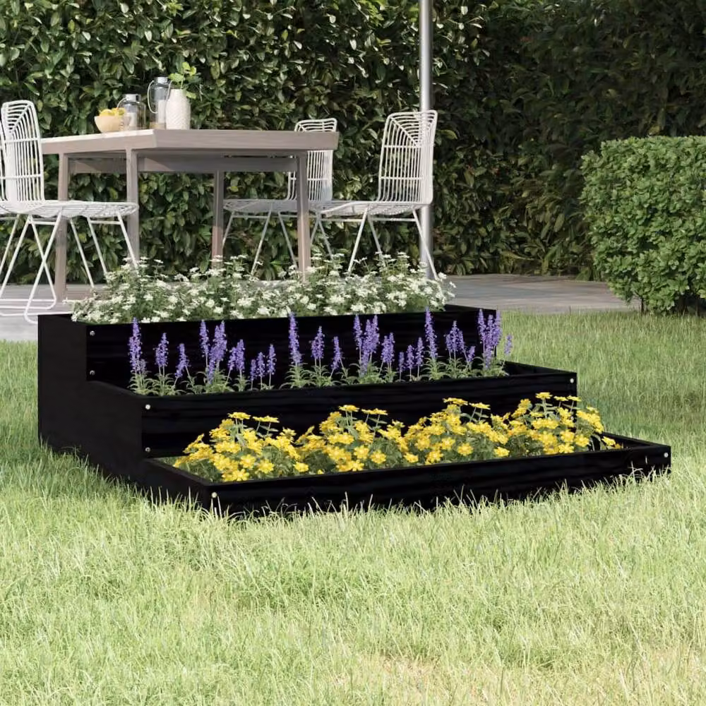 Berkfield Home Black Wood Planter Tub W/D/H: 78 x 78 x 27 cm – 2