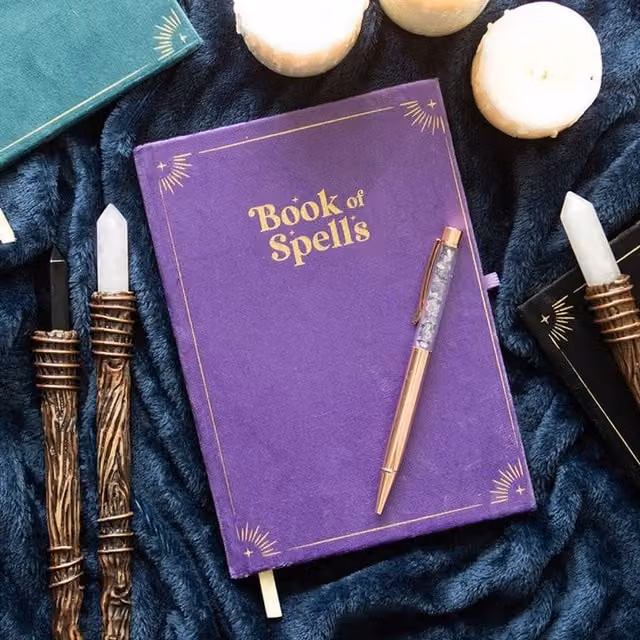 KDMK Mystical Spells Lined Hardcover Journal with Amethyst Pen in Purple and Gold