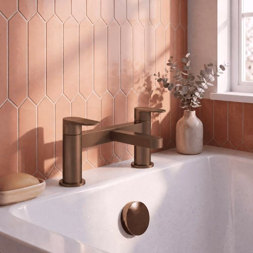 Balterley Rileyhill Fluted Bath Filler in Brown and Brushed Brass with Single Lever Control – 2