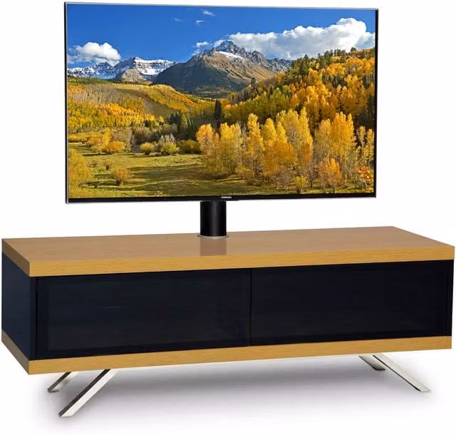 MDA Designs Tucana 1200 TV Cabinet in Oak and Brown with Glass and Media Compartments, W/D/H: 120 x 40 x 42 cm