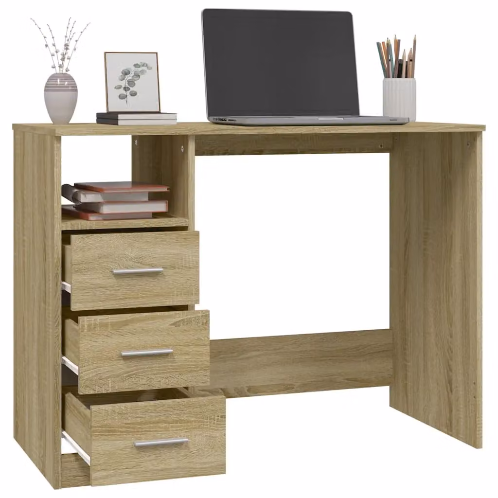 Berkfield Home Computer Desk in Sonoma Oak Brown, W/D/H: 102 x 50 x 76 cm – 3