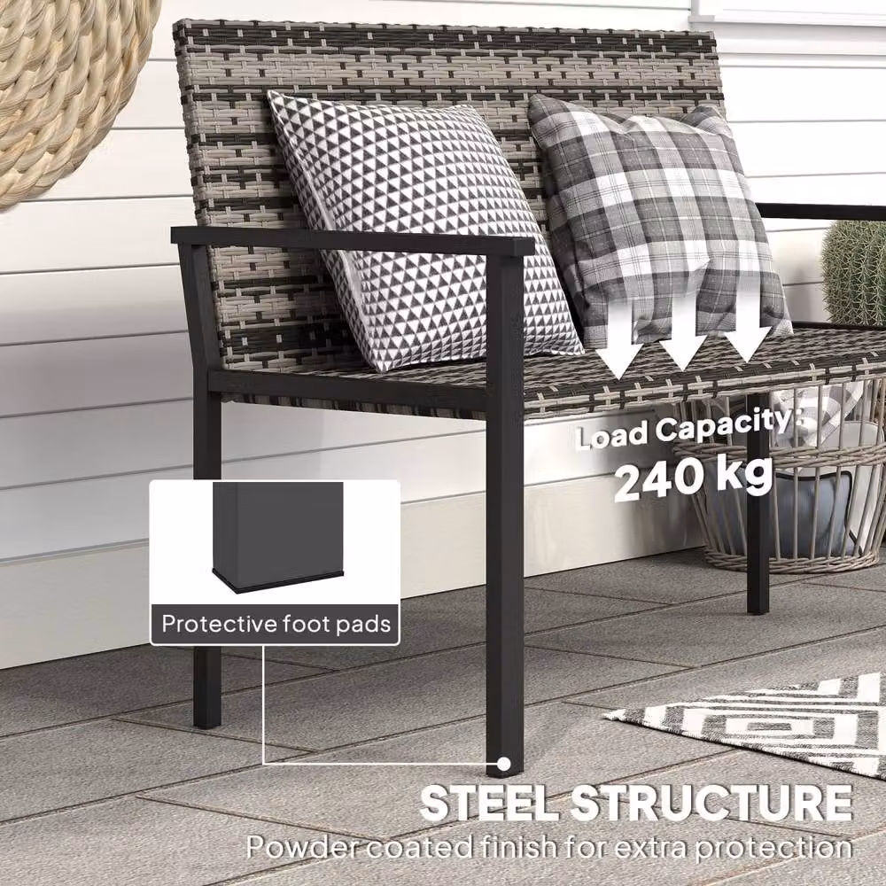 Wyld Haus Batare Grey 2 Seater Rattan Garden Bench with Armrests – 8