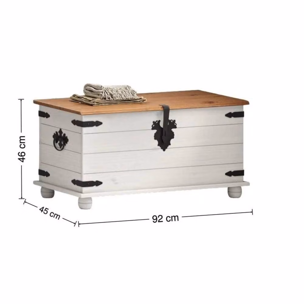 FORGEVIO White Rustic Pine Wood and Metal Blanket Box Storage Toy Chest – 2