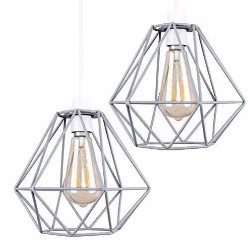 ValueLights Set of 2 Grey Metal Industrial Lantern Pendant Light Shades, Shade Width: 23.5 cm – 1