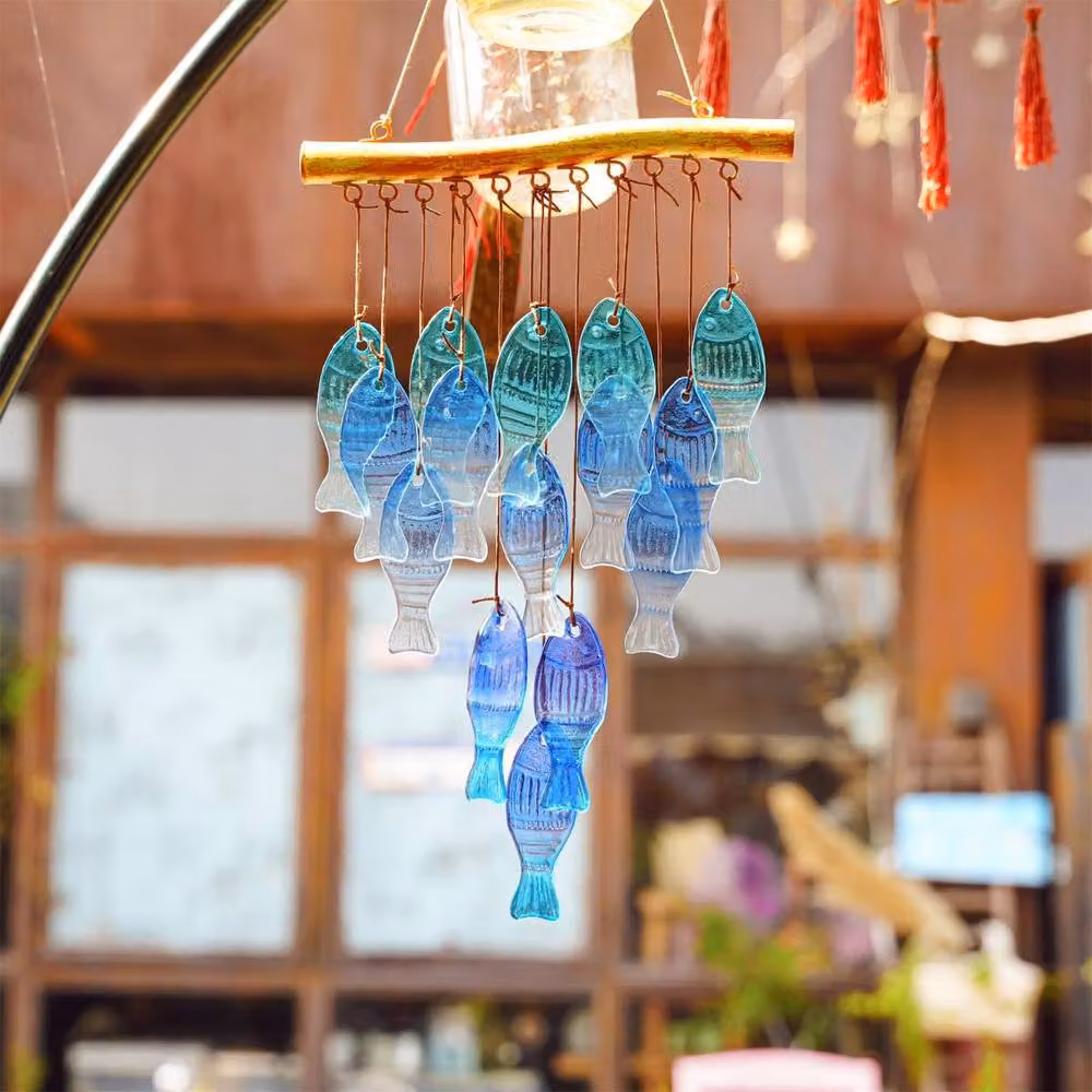 Quipulse Blue Fish-shaped Glass and Metal Hanging Wind Chime – 3