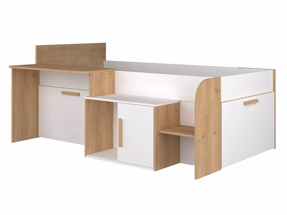 Vente-unique Single Combination Bed with Desk, Storage Drawers and Stairs in White and Black, W/D/H: 90 x 200 x 134.6 cm – 2
