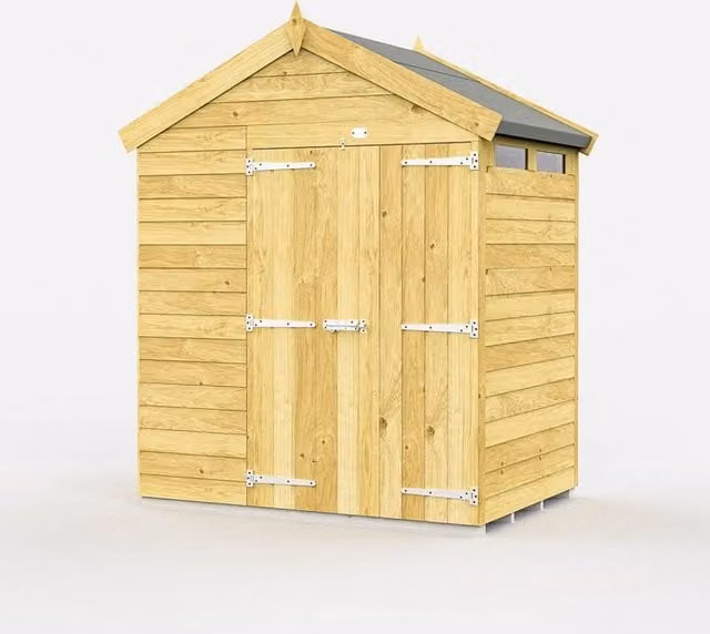 Buttercup Farm Apex Security Wood Shed with Double Doors in Brown, L127 x W214 x H217 cm – 1