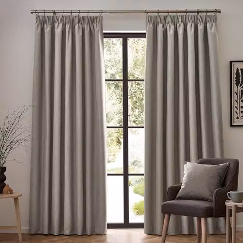 Furn Riva Home Blackout Pencil Pleat Curtains, Beige, Thermal Insulating, Width: 229 cm, Drop: 183 cm – 2