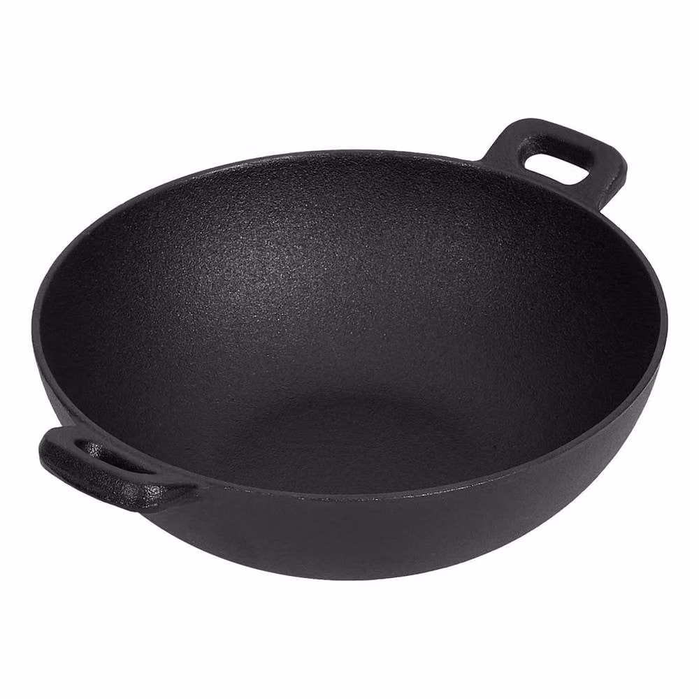 NESTLUNE Non-stick Cast Iron Deep Stir Frying Wok in Black, Diameter: 24 cm, Height: 8 cm – 2
