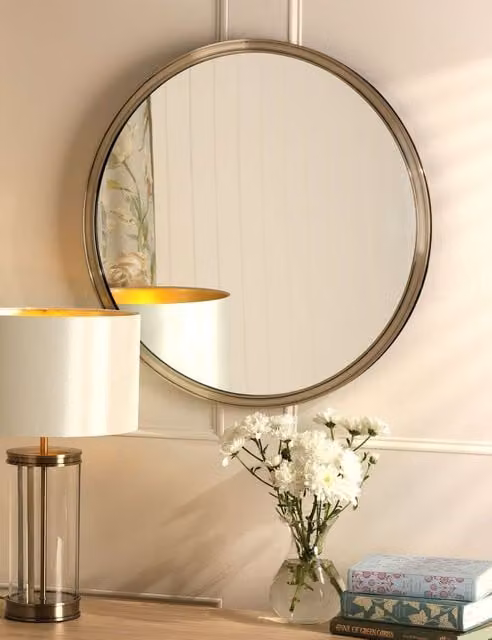 Laura Ashley Harrington Medium Round Wall Mirror in Gold Antique Brass