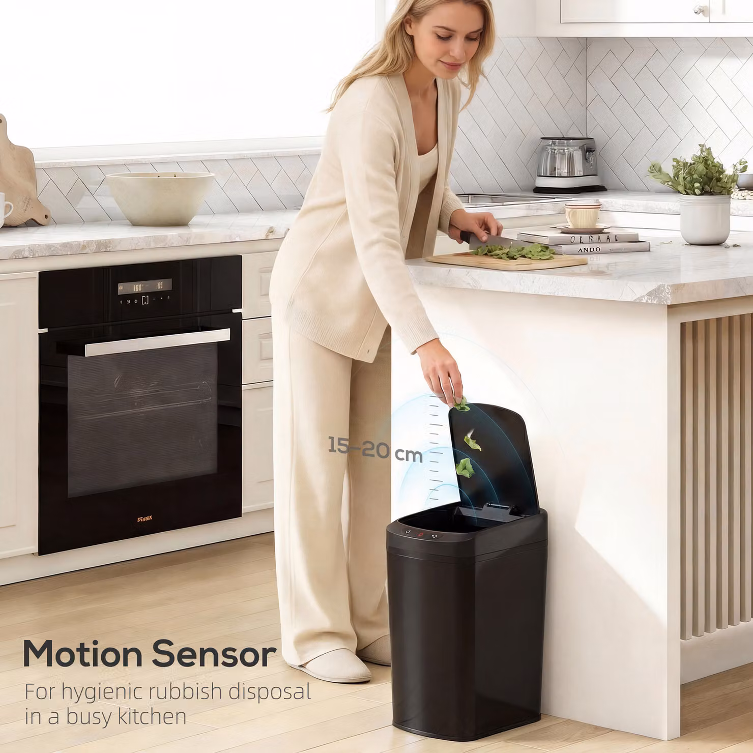 HOMCOM 12L Automatic Motion Sensor Kitchen Bin in Black Fingerprint Resistant Stainless Steel with Removable Inner Bucket – 4