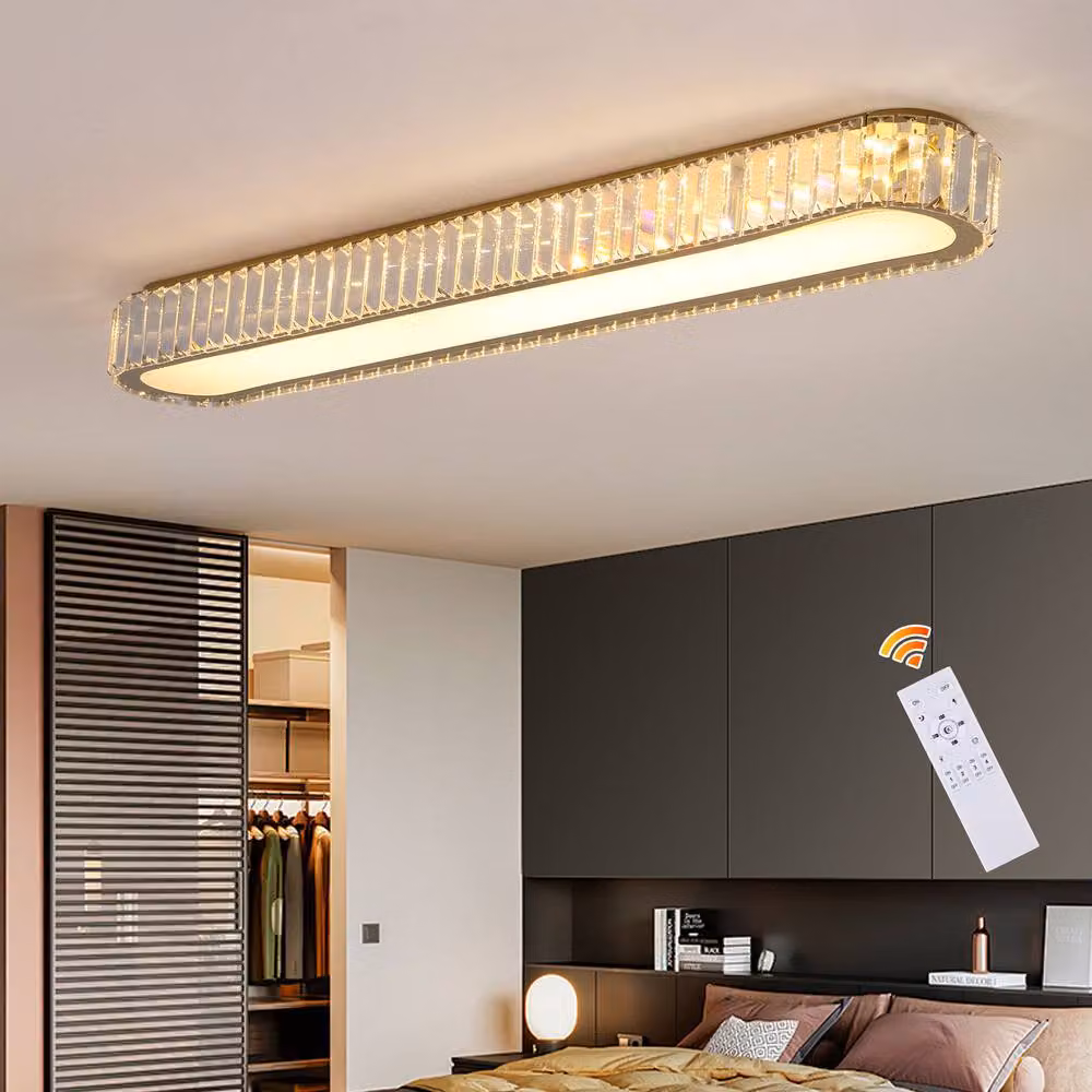 NIVOR Gold Rectangular Crystal LED Dimmable Flush Mount Ceiling Light, 100 cm – 4