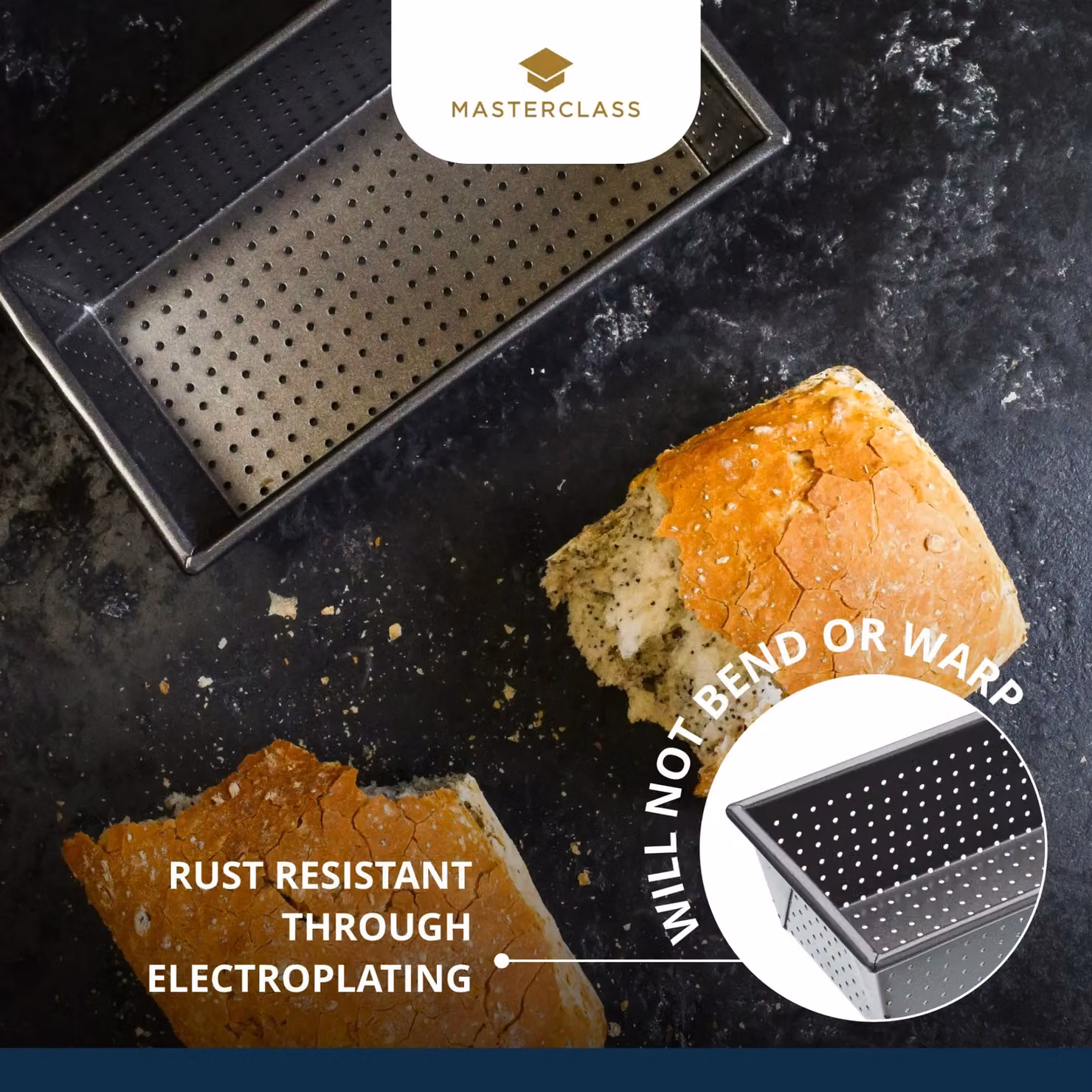 MasterClass Non-Stick Rectangular Carbon Steel Loaf Tin, Black or Grey – 6