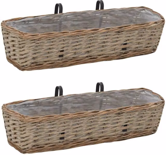 Berkfield Home Wicker Balcony Planter with PE Lining, 2 Pack, Brown, 60 cm