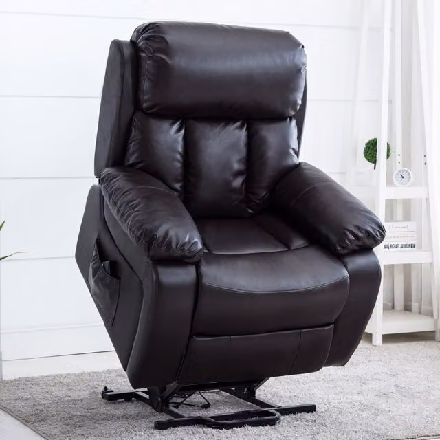 More4Homes Chester Dual Motor Electric Riser Recliner Armchair in Brown Bonded Leather with Massage and Heat Functions