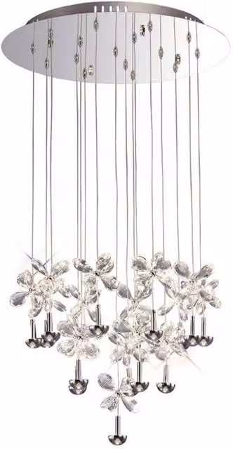 Netlighting Aviva Round Ceiling Cluster Pendant with 16 LED Lights, 4000K Cool White, Chrome and Grey Crystal – 1