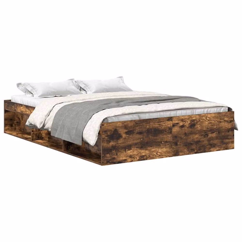 Berkfield Home Modern Bed Frame in Smoked Oak and Brown, W/D/H: 140 x 35 x 190 cm – 2